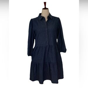 Jones New York Chambray Tiered Dress Blue Size M Pockets